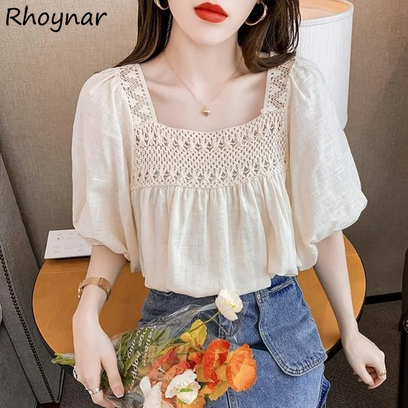 

Блузка женская с квадратным вырезом, модная Элегантная универсальная Свободная блузка во французском стиле, с вырезами и рукавами-фонарика...