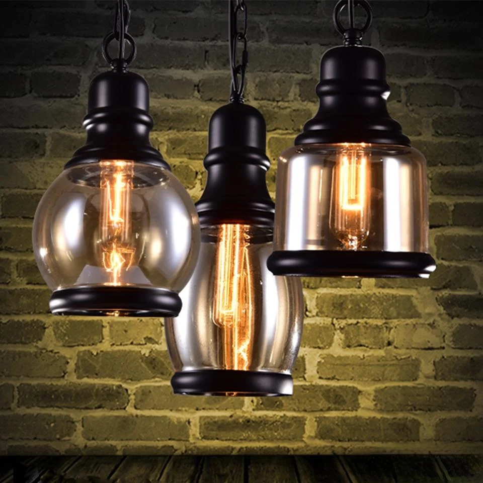 Vintage Loft Pendant Light Industrial Style Amber Glass Lamp Bar/Restaurant Retro Room Bar 3 Style Pendant Light room decor