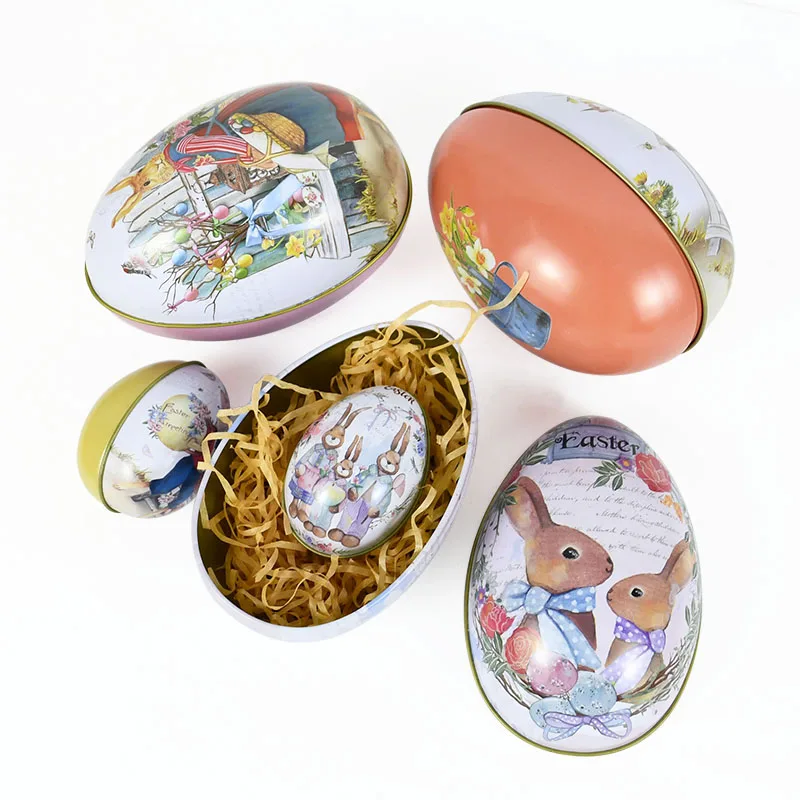 

Easter Eggs Shaped Candy Box Easter Rabbit Tin Tinplate Case Gifts Boxes For Spring Home Party Supplies Kids Gift Packing Decor
