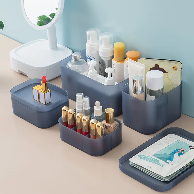 

4 Packs Bathroom Desktop Makeup Organizer Box Home Storage Bin Plastic Mask Jewelry Lipstick Container Pantry Organizer With Lid