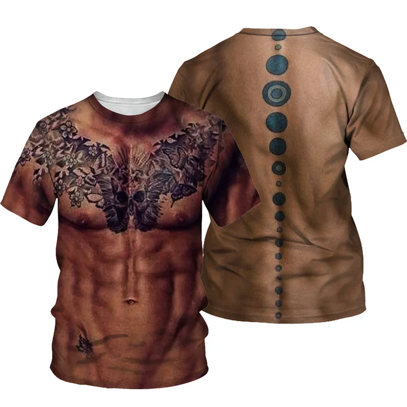 

Men's T-shirt with 3D print of strong muscles, short-sleeved shirt with collar for summer, men's clothing, casual daily t-shirts