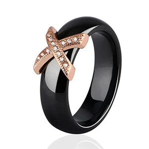 6mm Black Rose Gold Hot X Крест кольца Синий Розовый керамические здоровые ювелирные изделия для женщин 6 мм Гладкие керамические кольца женский подарок Свадебные ювелирные изделия золото серебро - Цвет основного камня: 6mm Black Rose Gold