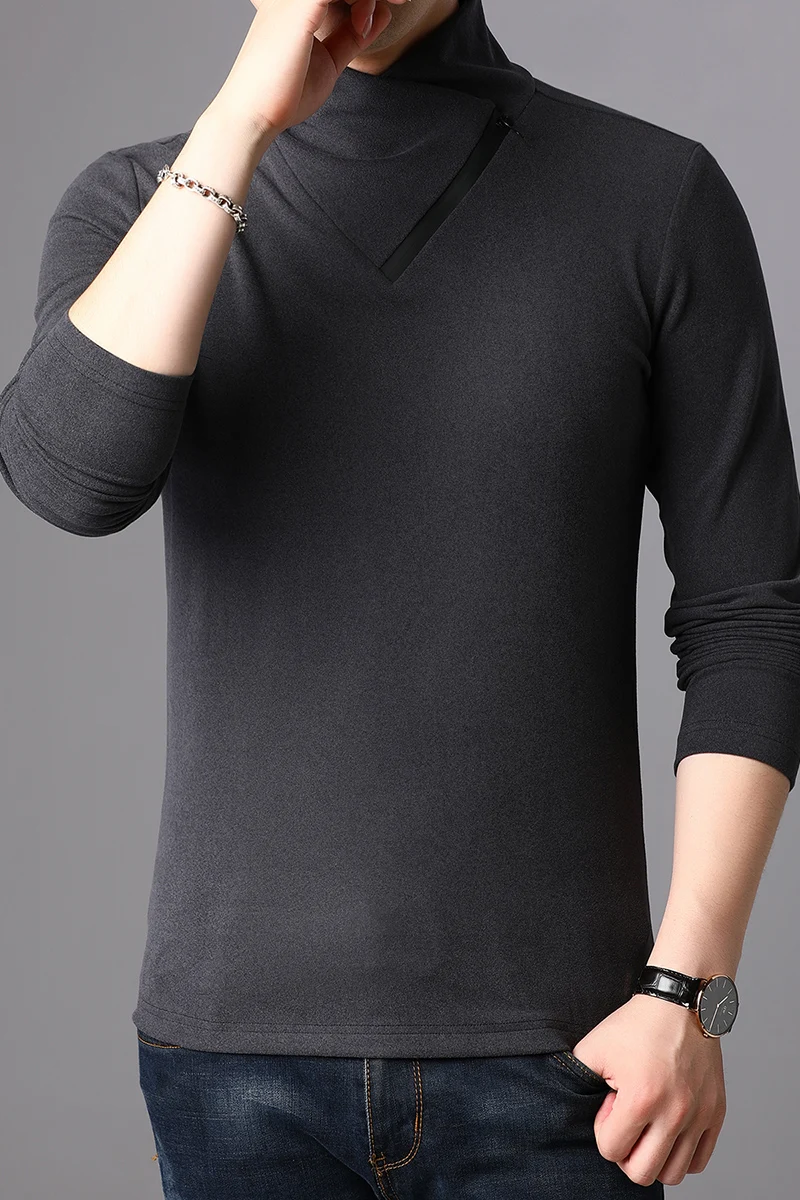 

iSurvivor 2021 Korean men's turtleneck long-sleeved T-shirt fashion casual Slim solid color brushed bottoming shirt top
