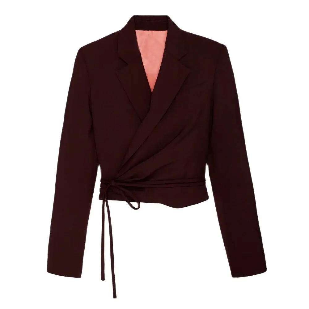 

DiYiG WOMAN 2021 spring and summer new women's bow lace-up lapel long sleeve short suit jacket