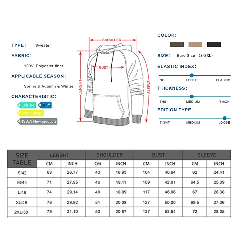 

Sports Sweatshirt for Men Camouflage Polyester Hooded Coat Pullover Spring Autumn Training Clothes Hiking Camping Black Fashion