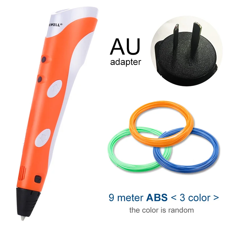 Myriwell, 3D Ручка,, сделай сам, 3D печать, ручка с 100 м ABS/PLA нитью, креативная игрушка, подарок для детей, дизайнерский рисунок - Цвет: Orange AU