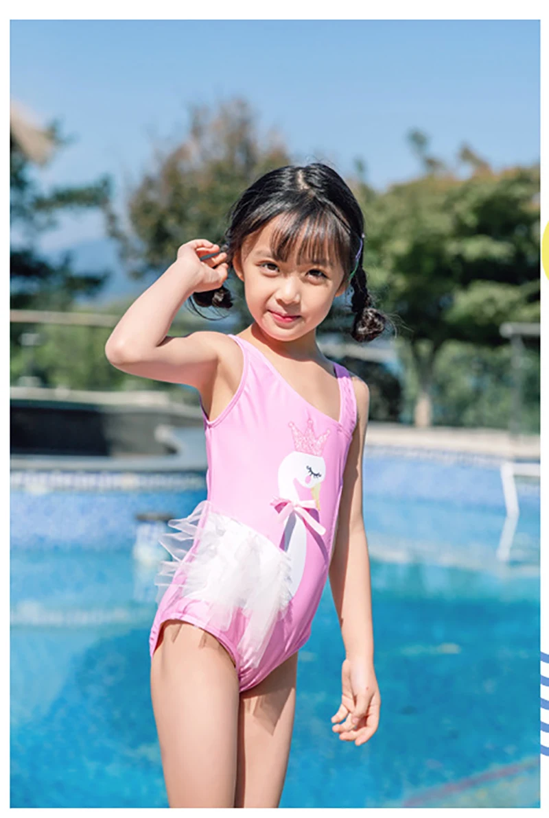 Купальник для маленьких девочек розовый купальный костюм принцессы цельный с