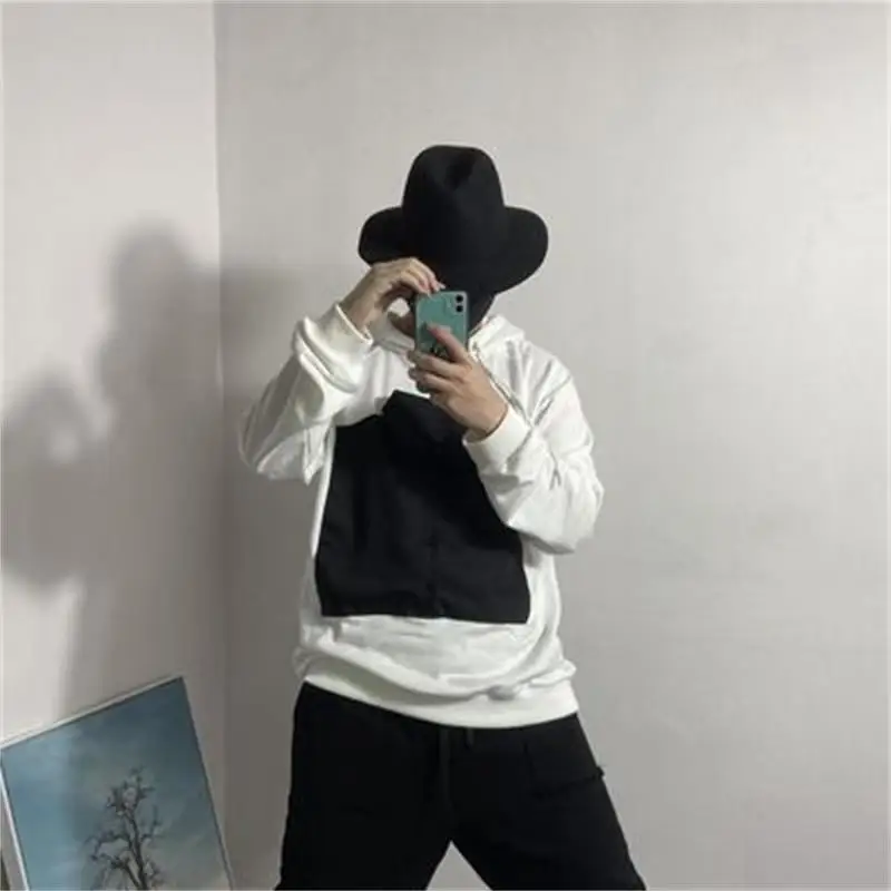 Men's Long-Sleeve Hoodie Spring And Autumn New Patchwork Color Contrast Design Fashion Casual Loose Large Size Jacket