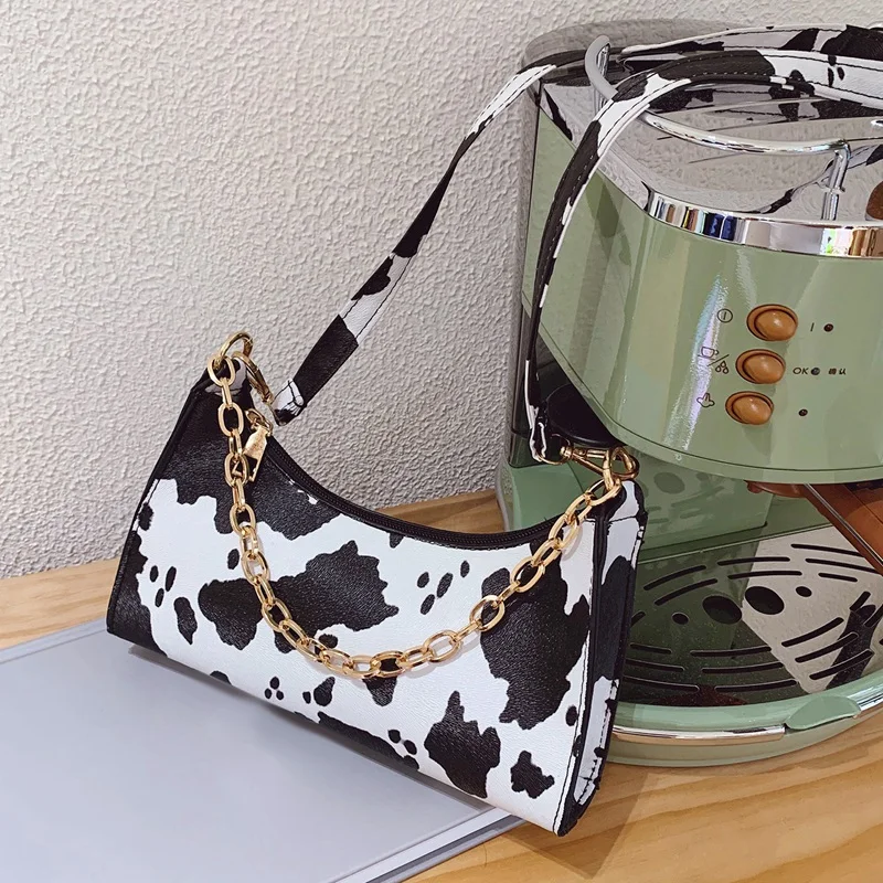 

Women's Handbag Cow Print PU Leather Bag Fashion Handbag French Stick Shape Ladies Shoulder Bag Underarm Bag