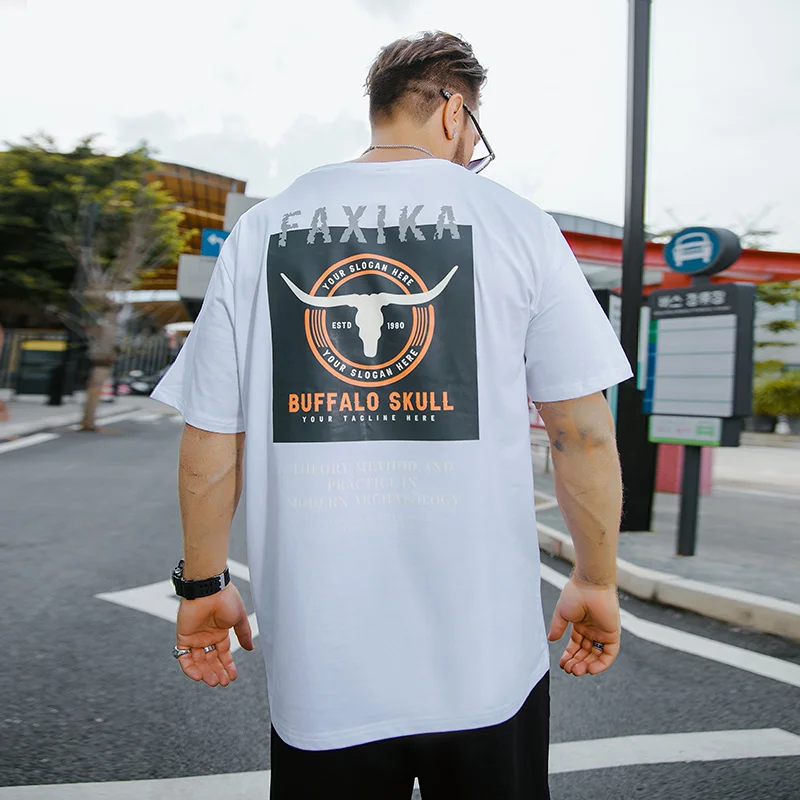

New Fashion 2021 Summer Cattle Head Print Oversized T Shirt Men Loose T-shirt Fat man Tops Cotton Casual Puls Size Clothes