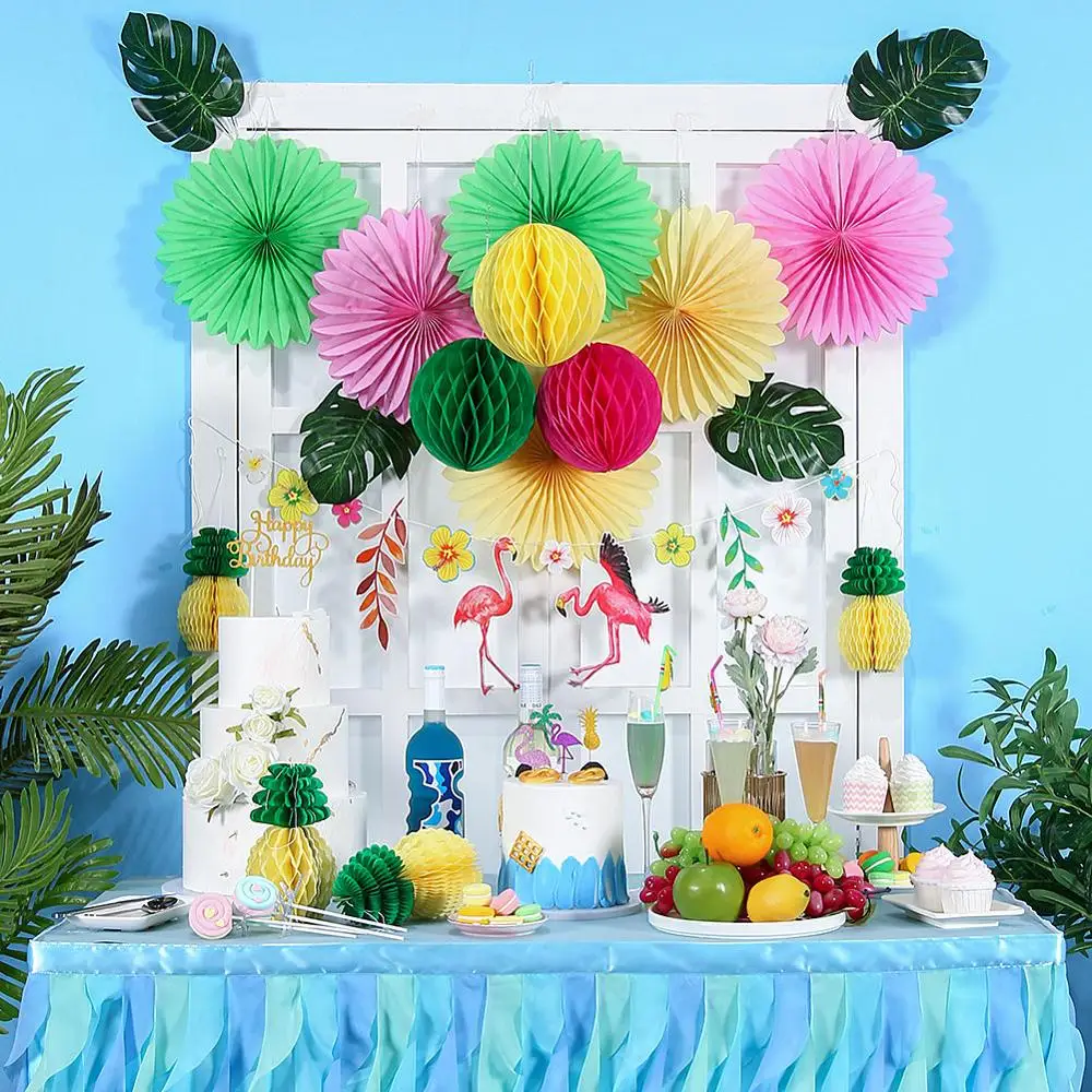 Гавайский декор для вечеринки гирлянда с фламинго Пальмовые Листья топпер торта