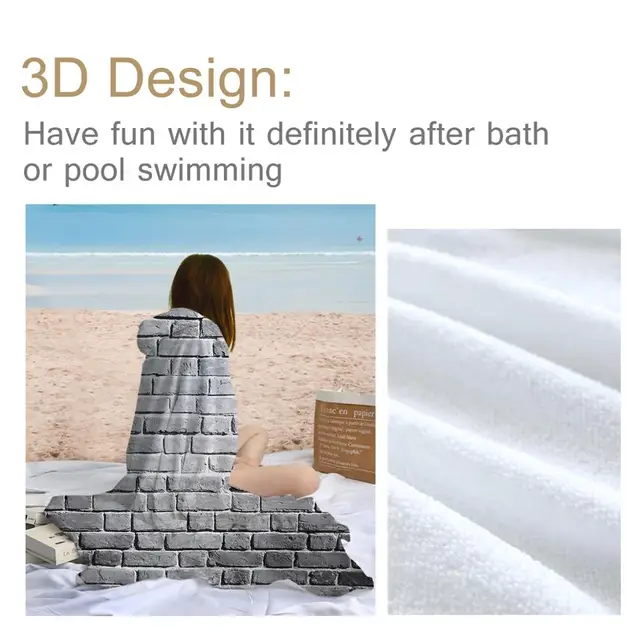 BlessLiving Bricks Hooded Towel 3D Wall Microfiber Bath Towel With Hood Natural Inspired Adult Towel Vintage Wearable Towel 4