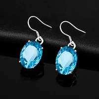 new trendy 100 925 sterling silver ring silver 925 jewelry vintage natural oval gemstone blue topaz drop earrings for women