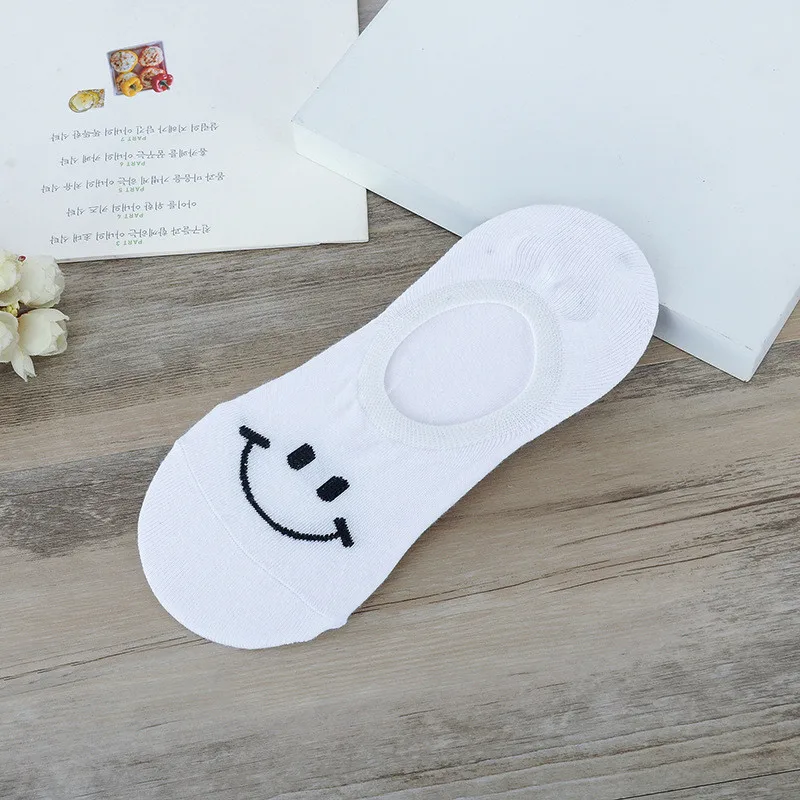 Женские шелковые мягкие дышащие хлопковые носки со смайликом летние милые