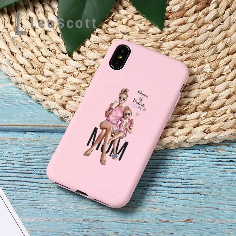 

Mom and baby fashion fashion coque Phone Case Candy Color Phone Case for iPhone 11 12 pro XS MAX 8 7 6 6S Plus X 5S SE 2020 XR
