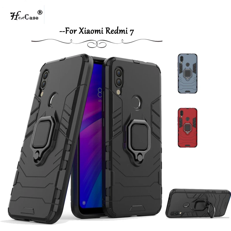 Чехол для Xiaomi Redmi 7 бронированный металлический держатель с кольцом на палец