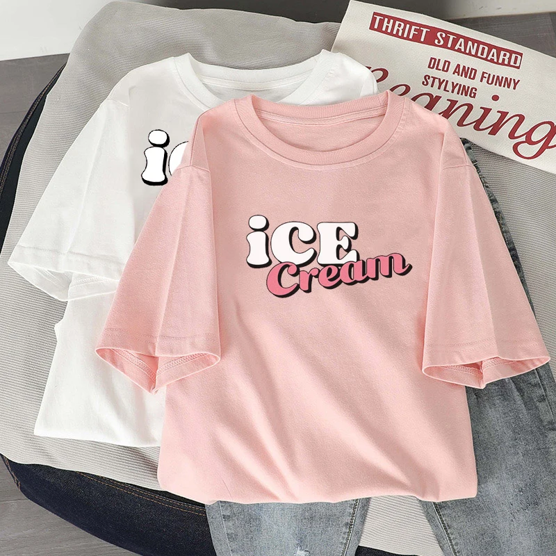 

Korean fashion T-shirt ladies cute print Harajuku T-shirt new album ice cream print T shirt