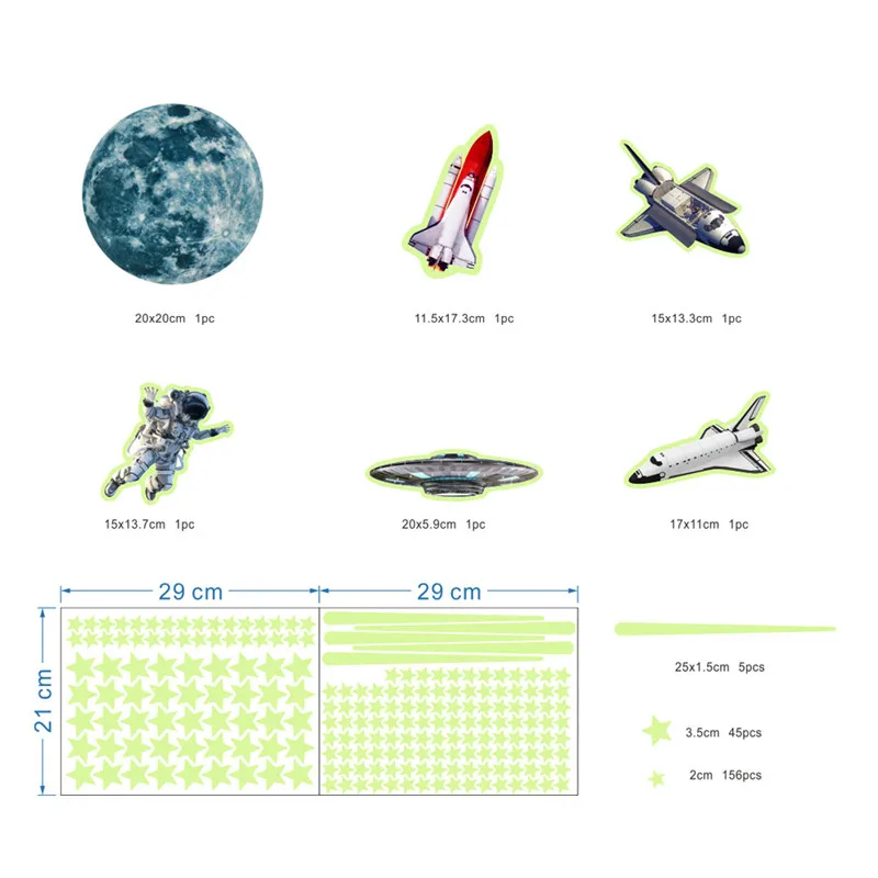 

Glow In The Dark Moon Stars Wall Sticker Boy Baby Bedroom Luminous Spaceship Astronaut Rocket Fluorescent Ceiling Stickers Decor