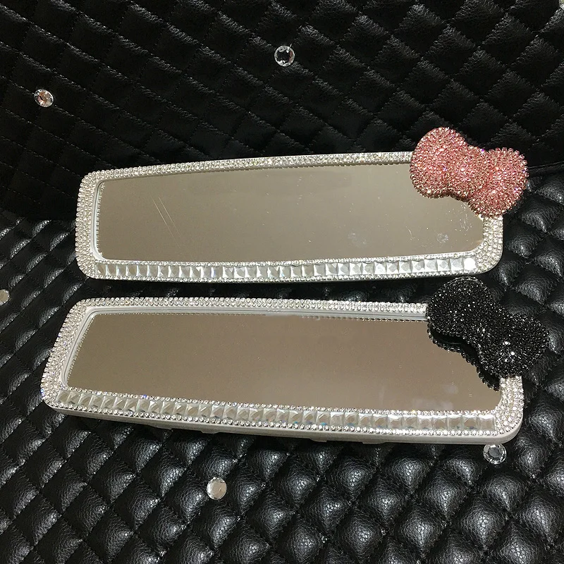 

Bling Bowknot Rhinestone Car Interior Rearview Mirror Decoration Diamond Crystal Car Rearview Mirror for Girls Auto Accessories