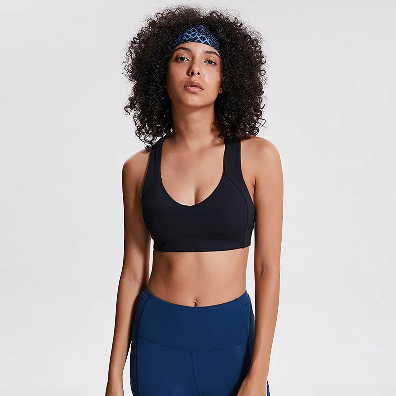

BESCSHERE Push Up Training Sport Bras Women High Support Cross Straps Athletic Fitness Bras Nylon Padded Yoga Gym Bras Crop Top