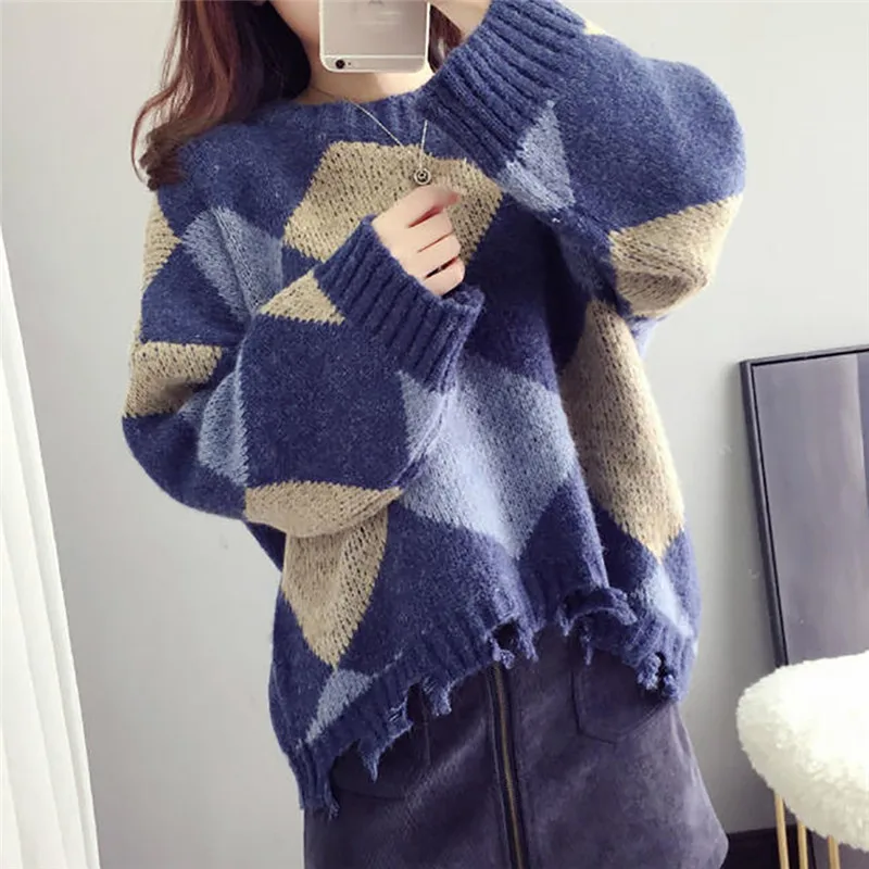 Цветной длинный свитер женский осенний и зимний не спец Модный рукав летучая