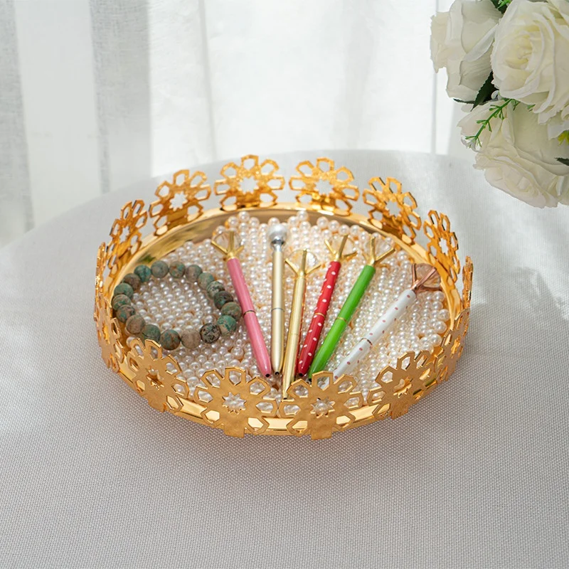 

Metal Tray Decoration Simple Decoration Plate Jewelry Plate Golden Round Living Room Decoration Snack Storage Tray
