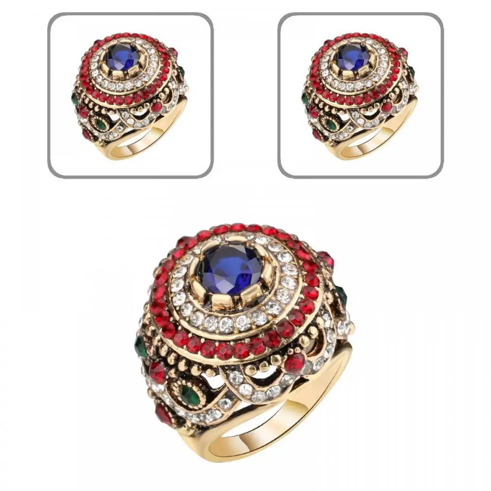 

Women Luxury Round Colorful Rhinestone Inlaid Finger Ring Party Jewelry Gift