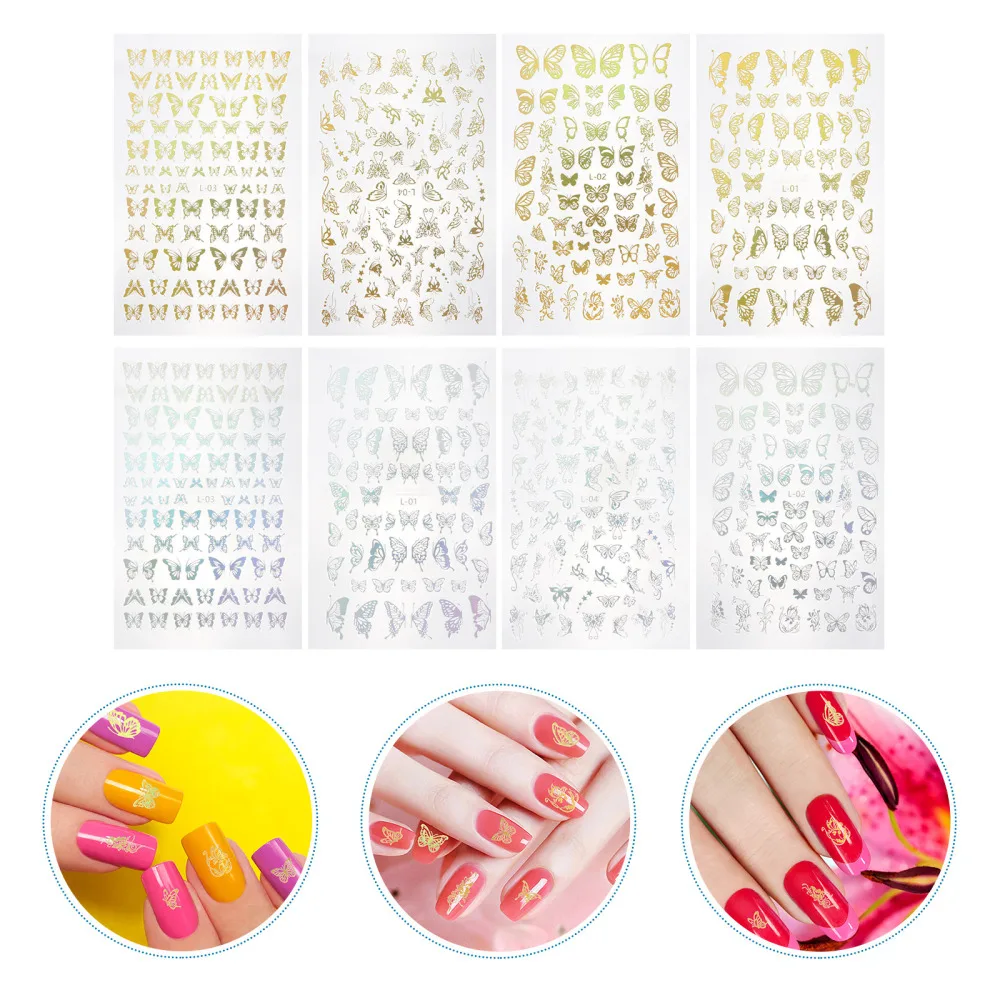 

8 Sheets DIY Nail Stickers 3D Butterflies Nail Decals Creative Nail Art Design