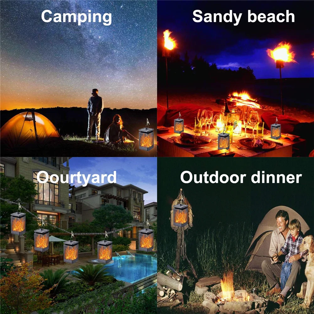 

Solar Light Hanging Lanterns Flame Lamp Outdoor For Garden Decoration Black Waterproof
