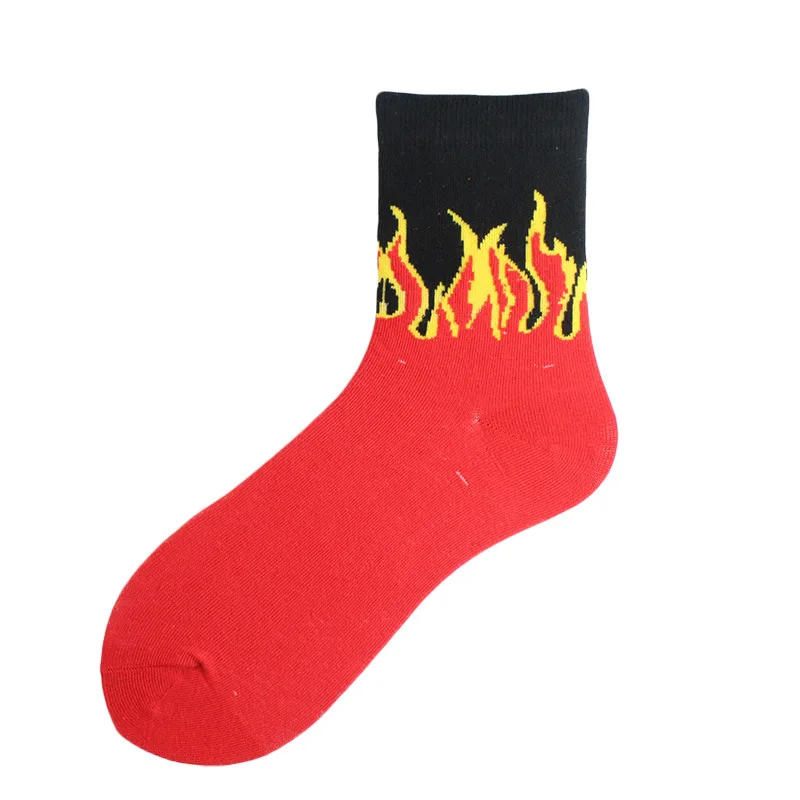 

1 Pair Women Fashion Hip Hop Hit Color on Fire Crew Socks Red Flame Blaze Power Torch Hot Warmth Street Skateboard Cotton Socks