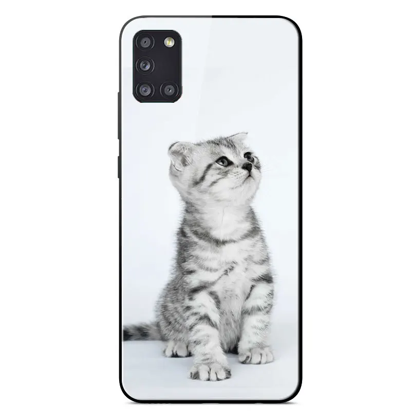 

Silicone Case For Samsung Galaxy A31 Mirror Painted Tempered glass Shockproof Back Cover For Samsung A31 SM-A315F Phone Cases
