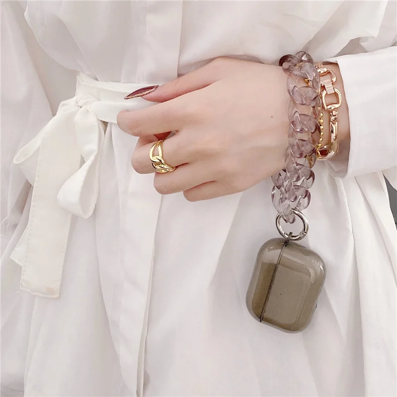

INS Korean Cute Acrylic Bracelet Chain Transparent Silicone Airpods Cases For AirPods 1 2 Pro Wireless Earphone Box Cover