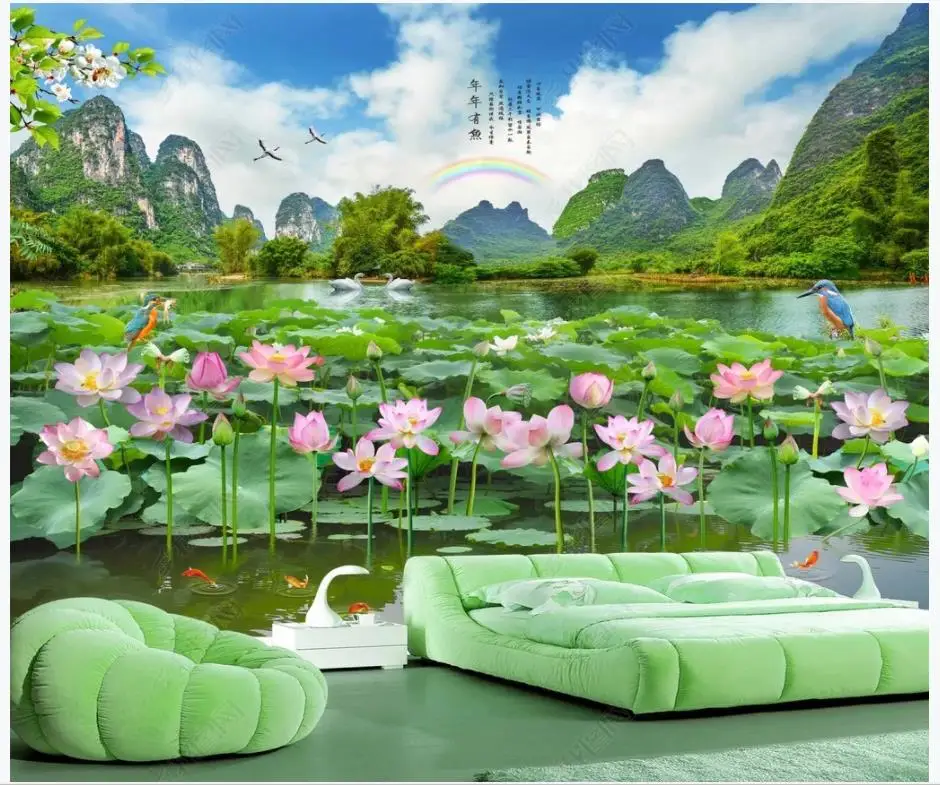 

Custom photo wallpaper for walls 3 d murals Modern lotus pond lotus landscape painting TV background wall papers home decoration