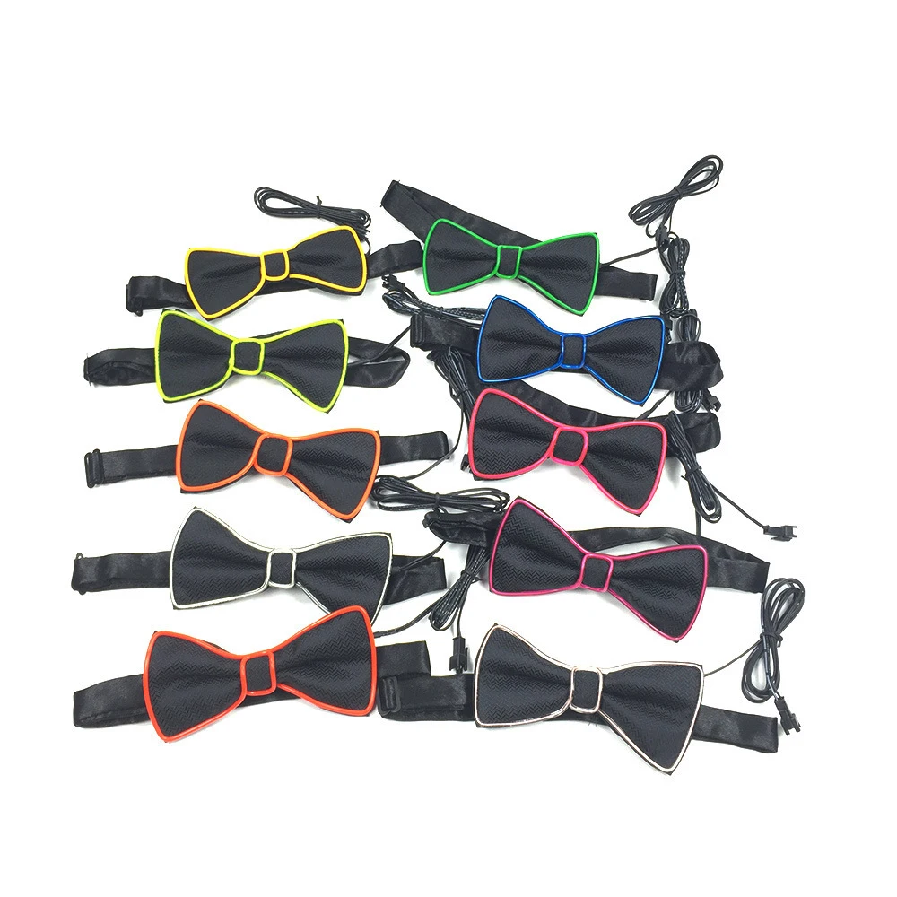 New 10 Color Choice Flashing Light Up LED Neon Bow Tie Lemon Green glow EL wire BowTie For Evening Party Decor