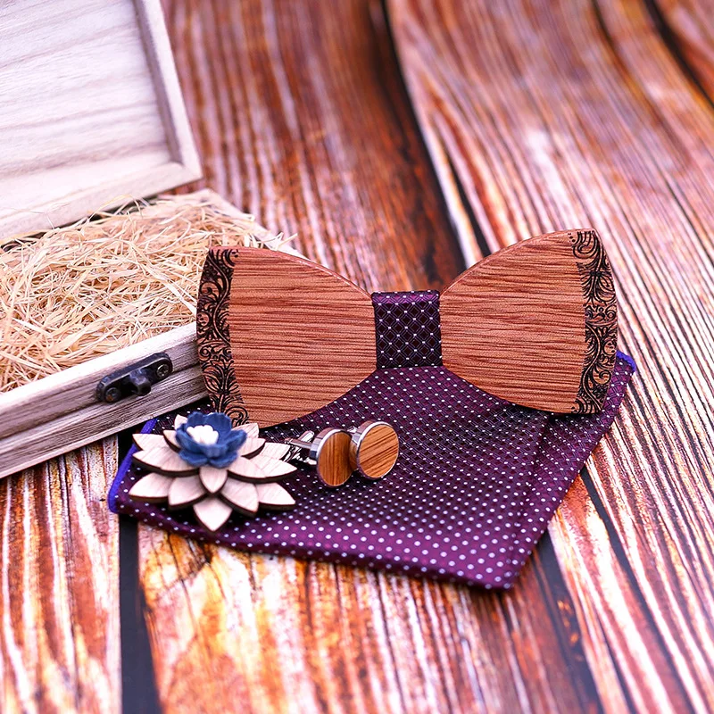 

Модный деревянный бант платок-галстук запонки брошь в комплекте Классические мужские галстуки ручной работы деревянные галстуки-бабочки д...