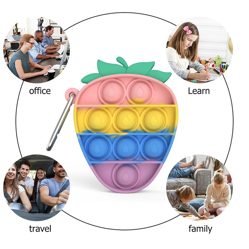 

Stress Relief Squeeze Toy with Keychain Bubble Interactive Relaxing Game Puzzle Toys Special Needs Kids Adults Strawberry Style