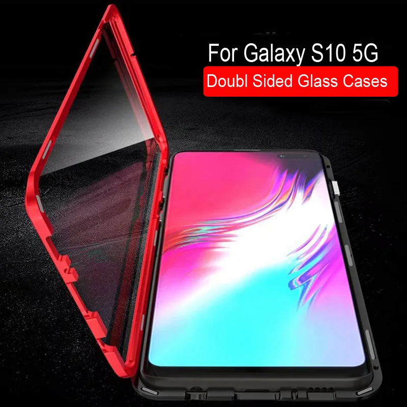 

Magnetic Adsorption Case For Samsung Galaxy S10 5G Metal Frame Doubl Sided Glass Cover For Galaxy S10 5G Protective Case S105g