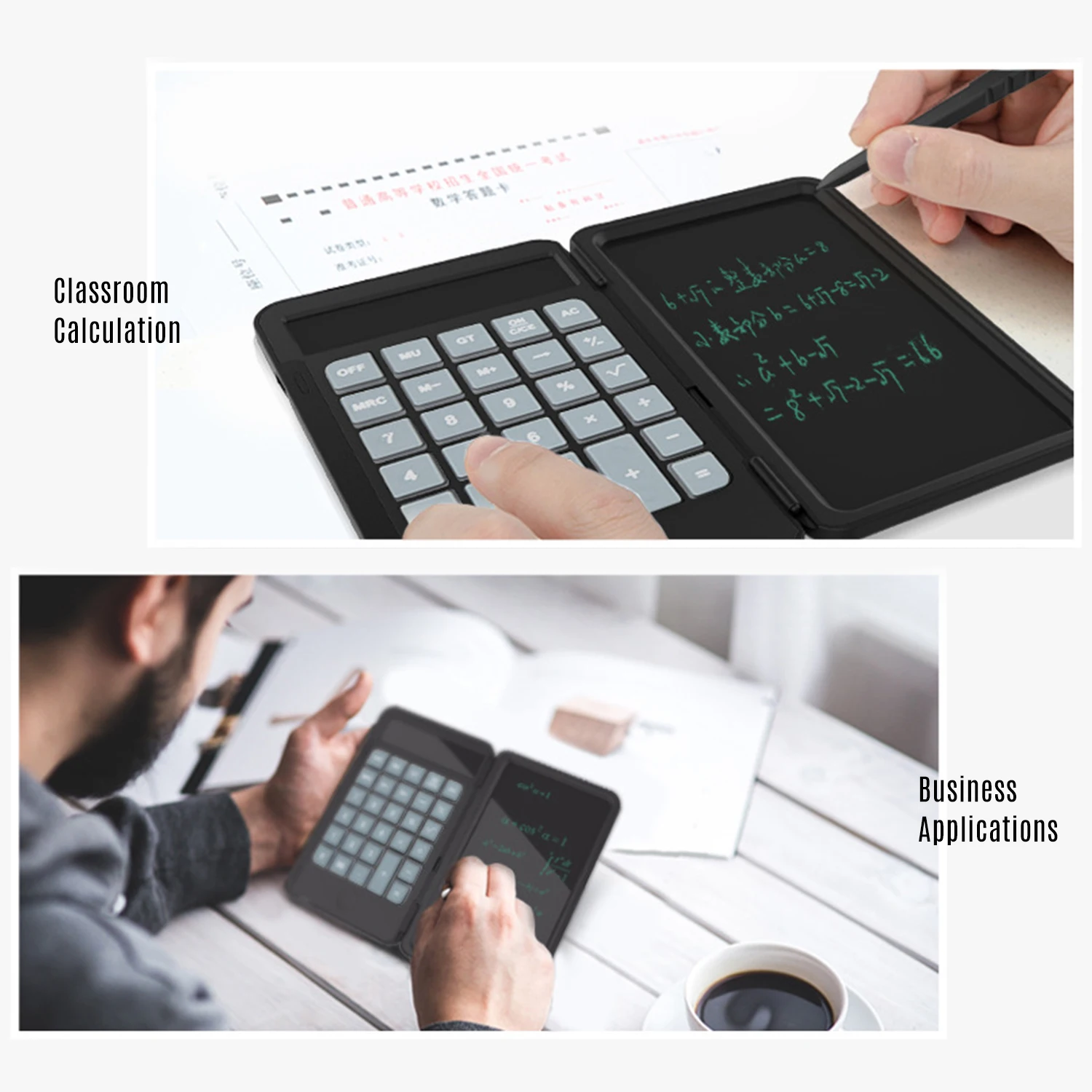 

2 In 1 Portable Calculator With 6 Inch LCD Writing Tablet USB Rechargeable Digital Drawing Pad 12 Digits Display With Stylus Pen