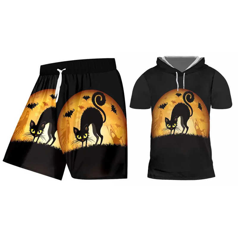 Мужской комплект из 2 предметов футболка с капюшоном и шорты|Мужские спортивные