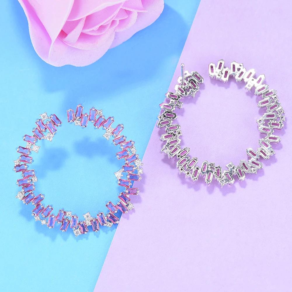 

LARRAURI 2019 Charms AAA Cubic Zirconia Inlaid Circle Shape Stud earrings Fashion Korean Earrings for Women Jewelry