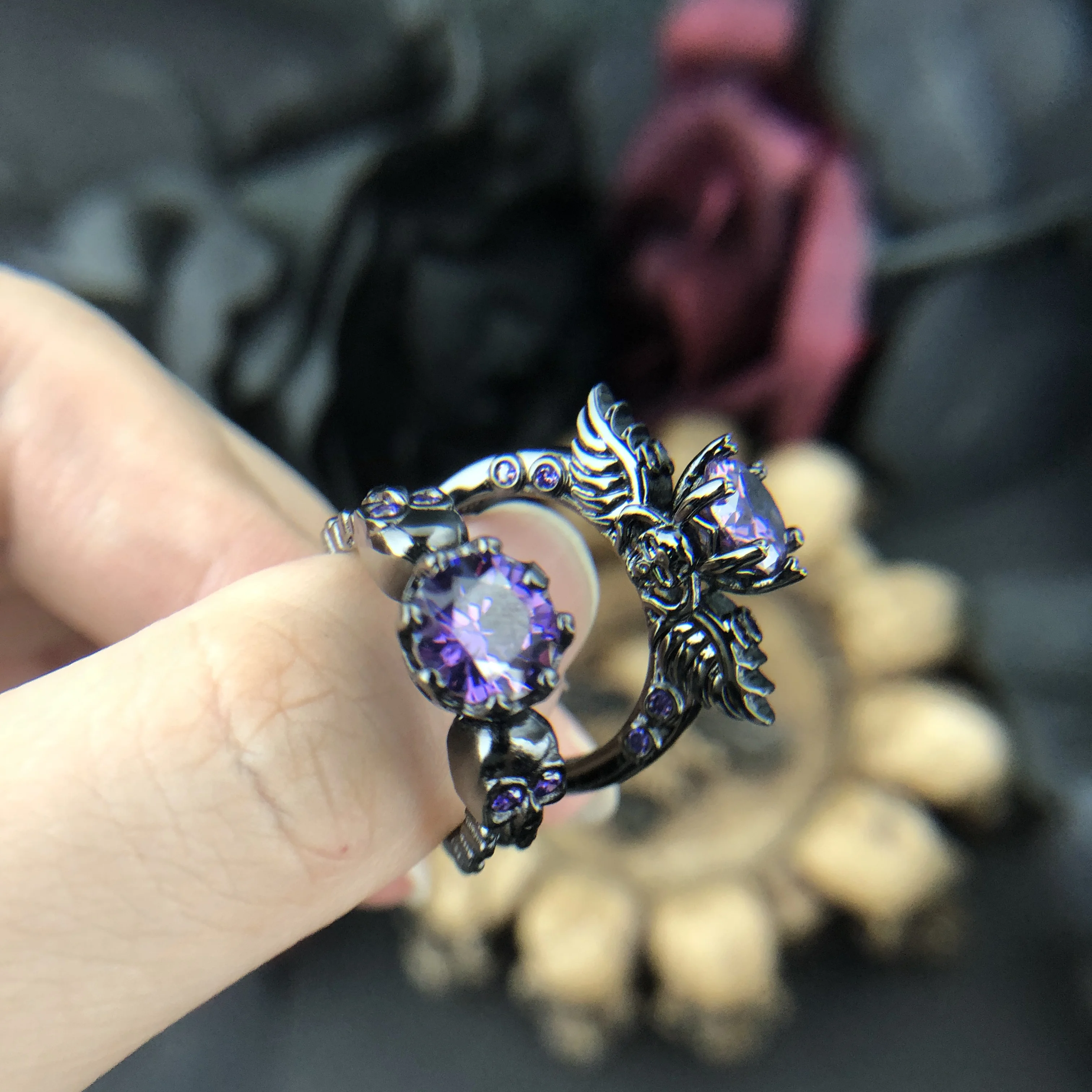 Кольцо Goth для женщин скелет кольцо с черепом в стиле панк крылья дьявола мужские