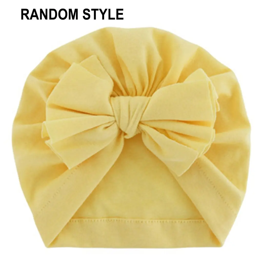 Elasticity Infant Cotton Cloth Indian Hat Cute Type Kids Pullover Children Bow-knot Turban Solid Color Cap