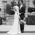 LORIE элегантное простое свадебное платье с длинным рукавом атласное 2020 свадебное платье с О-образным вырезом и открытой спиной Русалка Свадебные платья со шлейфом