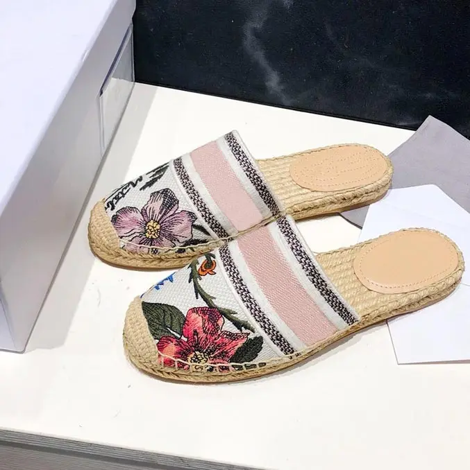 

Ollymurs summer new style letter embroidery flower fisherman shoes straw woven mule shoes all-match flat-bottom half-drag women'