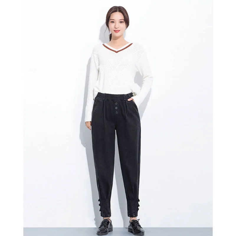 

Women's new fashion high waist slimming loose leggings torre pants harem jeans with 3D design cuffs plus large size M-4XL