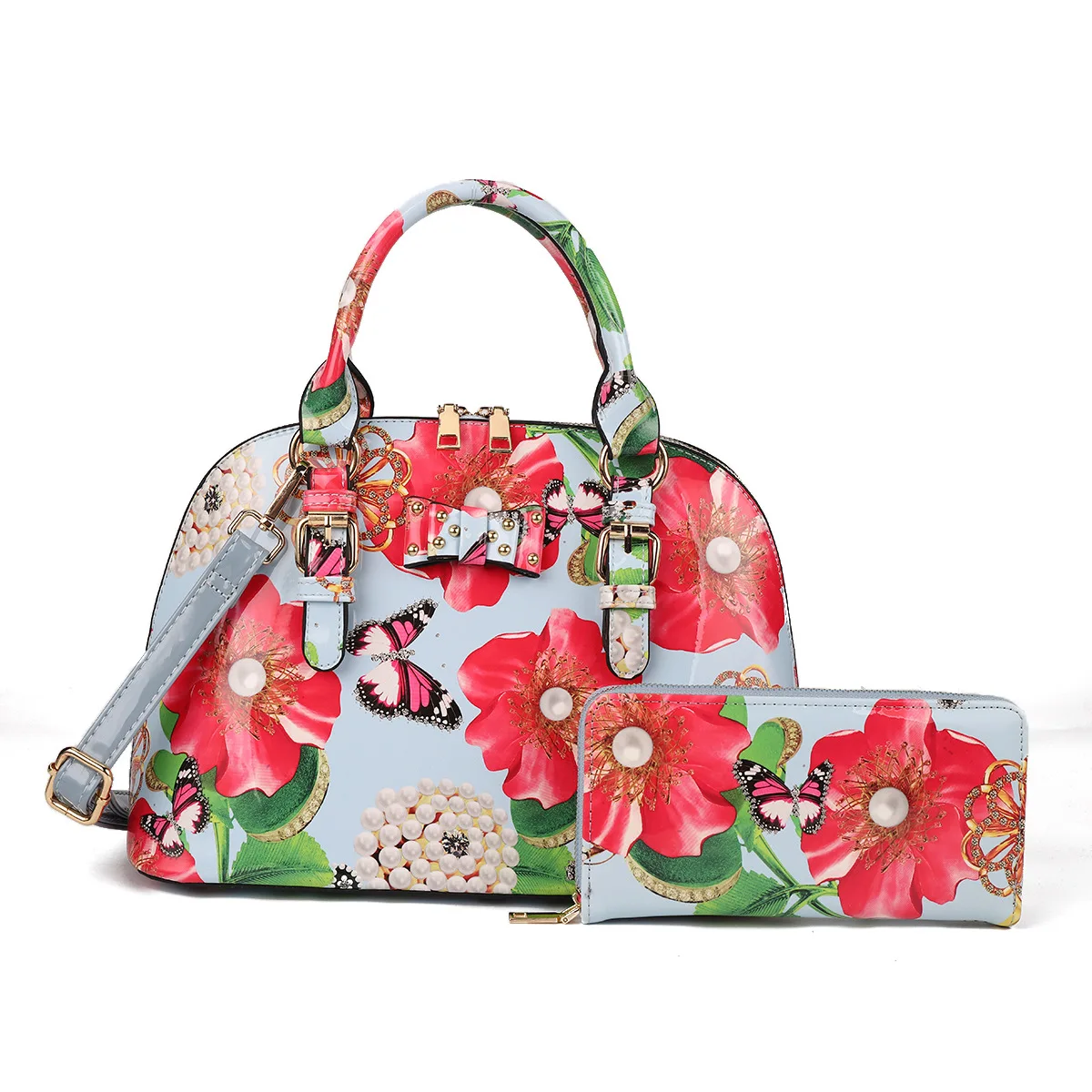 

Large-capacity Ladies One-shoulder Messenger Bag In Patent Leather Glossy Floral Print Atmospheric Handbag