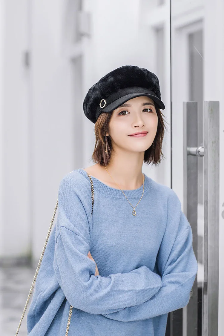 MAERSHEI/ Модные женские береты gorras, женская шапка в стиле милитари с кроличьим мехом, утолщенная теплая плоская кепка, восьмиугольные шапочки Newsboy