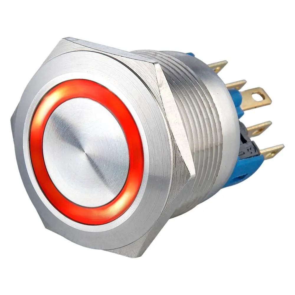 22 мм нержавеющая сталь красный светодиод 24 В Мгновенный 1NO1NC антивандальный