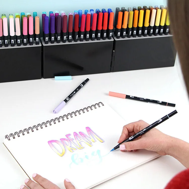 Tombow Abt 96/108 цветов Двойная ручка-кисть для каллиграфии художественный маркер с Подставкой Мягкий акварельный рисунок смешивание окрашивание товары для рукоделия