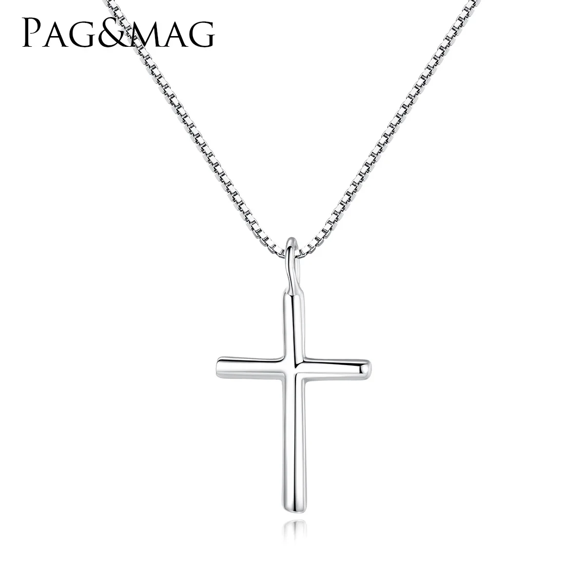 

PAG & MAG S925 Sterling Silver Necklace Pendant European and American personality simple cross pendant women's box chain